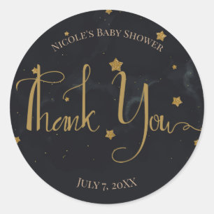 Goud Zwarte Sterren Donkere Nacht Hemel Baby Showe Ronde Sticker