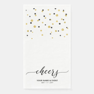 Goud & Zwarte Stijlvolle Script Confetti Proost Fe Servet