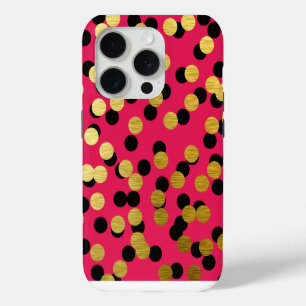 Goud & Zwarte Stippen op Heet Roze iPhone 15 Pro Case