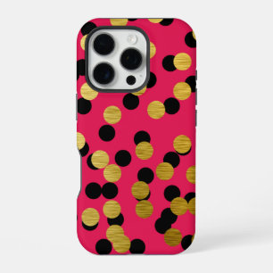 Goud & Zwarte Stippen op Heet Roze iPhone 16 Pro Hoesje