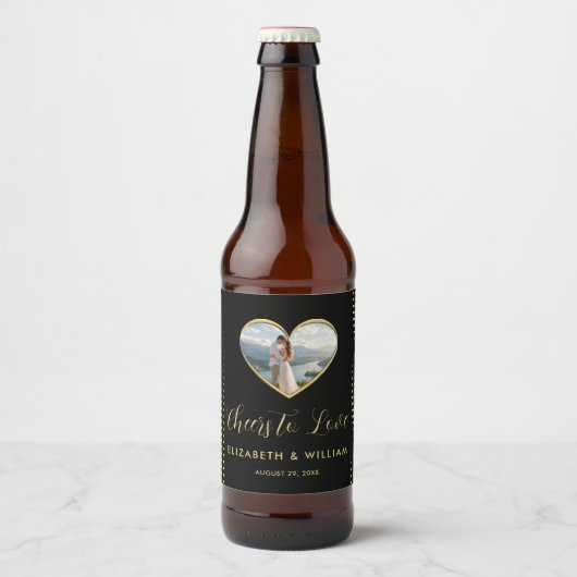 Goud & Zwarte Stippen Persoonlijke bruiloft Bier Etiket (Voorkant)