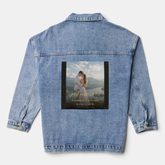 Goud & Zwarte Stippen Persoonlijke bruiloft Denim Jacket (Achterkant)