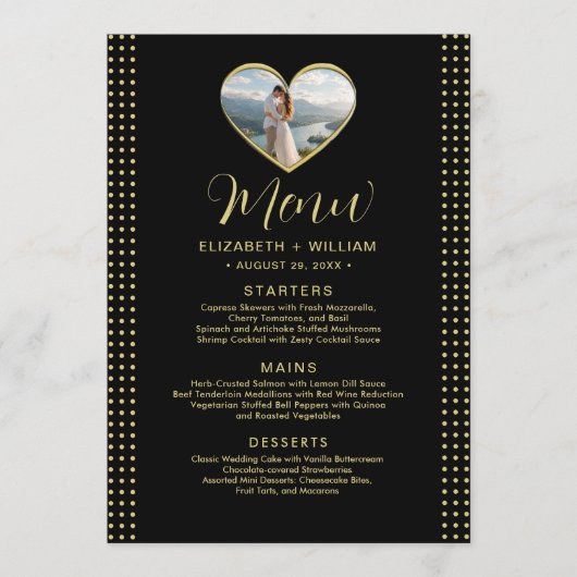 Goud & Zwarte Stippen Persoonlijke bruiloft Menu (Voorkant)