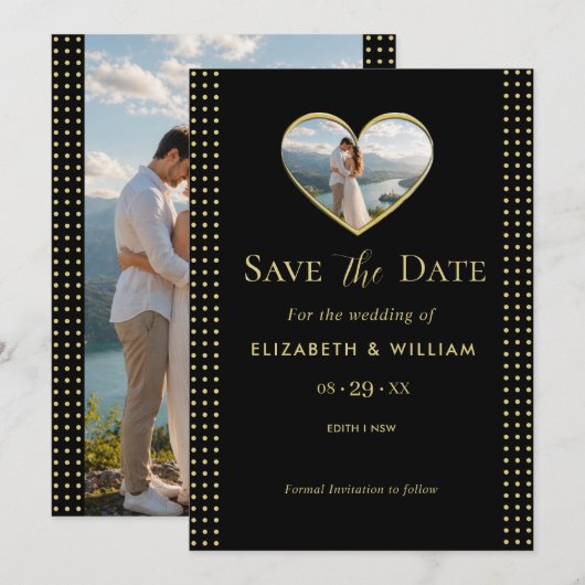 Goud & Zwarte Stippen Persoonlijke bruiloft Save The Date (Voorkant / Achterkant)
