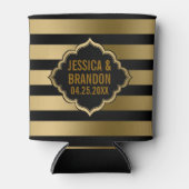 Goud & Zwarte Strepen Geometrisch Patroon 2 Blikjeskoeler (Voorkant)