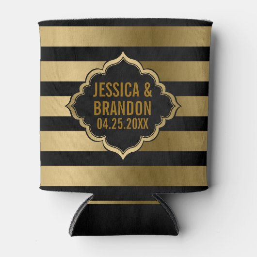 Goud & Zwarte Strepen Geometrisch Patroon 2 Blikjeskoeler (Voorkant)