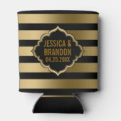 Goud & Zwarte Strepen Geometrisch Patroon 2 Blikjeskoeler (Achterkant)