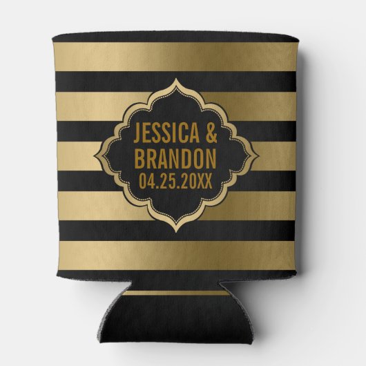 Goud & Zwarte Strepen Geometrisch Patroon 2 Blikjeskoeler (Achterkant)