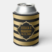 Goud & Zwarte Strepen Geometrisch Patroon 2 Blikjeskoeler (Blikje Achterkant)
