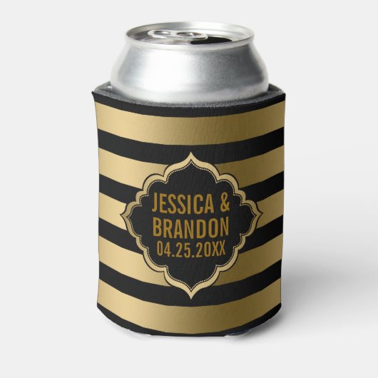Goud & Zwarte Strepen Geometrisch Patroon 2 Blikjeskoeler (Blikje Achterkant)