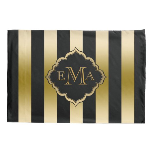 Goud & Zwarte Strepen Geometrisch Patroon Kussensloop (Achterkant)