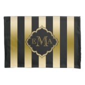 Goud & Zwarte Strepen Geometrisch Patroon Kussensloop (Voorkant)