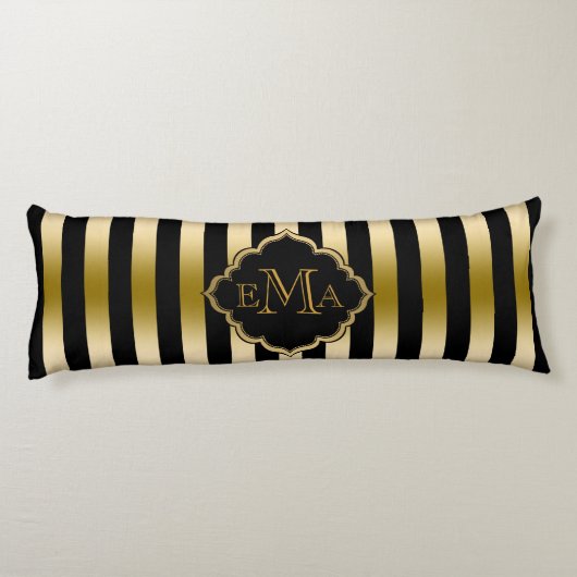 Goud & Zwarte Strepen Geometrisch Patroon Lichaamskussen (Achterkant)