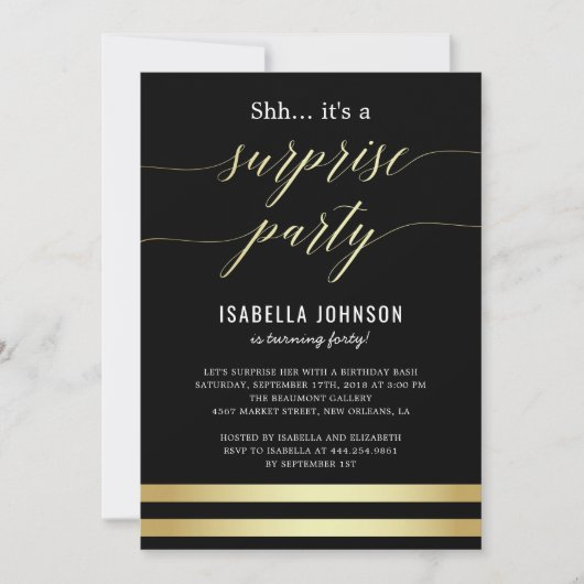 Goud & Zwarte Strepen Shh... Het is een verrassing Kaart (Voorkant)