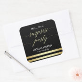 Goud & Zwarte Strepen Shh... Het is een verrassing Vierkante Sticker (Envelop)