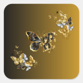 Goud & Zwarte Vlinderbloei Vierkante Sticker (Voorkant)