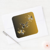 Goud & Zwarte Vlinderbloei Vierkante Sticker (Envelop)