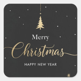 Goud & Zwarte Vrolijk Kerstmis Calligrafisch Vierkante Sticker