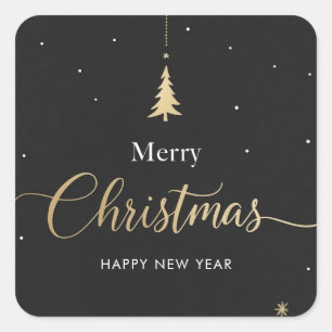 Goud & Zwarte Vrolijk Kerstmis Calligrafisch Vierkante Sticker