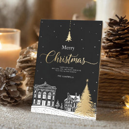 Goud & Zwarte Vrolijk Kerstmis Calligrafische Vouw Feestdagen Kaart