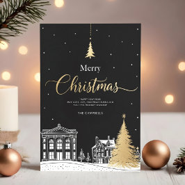 Goud & Zwarte vrolijke kerst kalligrafie Feestdagenkaart