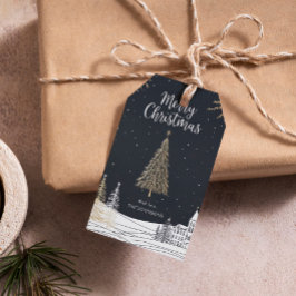 Goud & Zwarte Vrolijke Kerst Vakantie Cadeaulabel