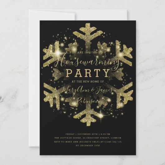 Goud & Zwarte Winter Housewarming Party Kaart (Voorkant)