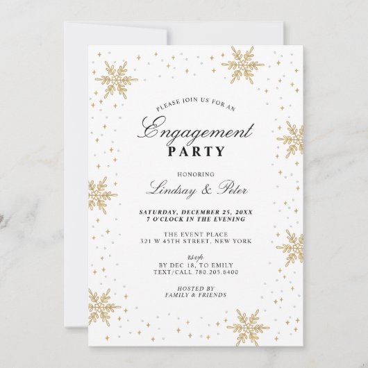 Goud & Zwarte Winter Kerst Verloving Feest Uitnodi Kaart (Voorkant)