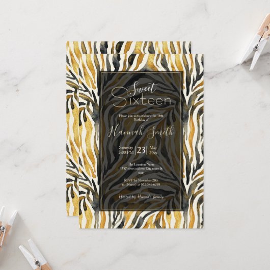 Goud Zwarte Zebraprint Patroon Kaart (Voorkant / Achterkant in situ)