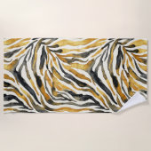 Goud Zwarte Zebraprint Patroon Strandlaken (Voorkant)