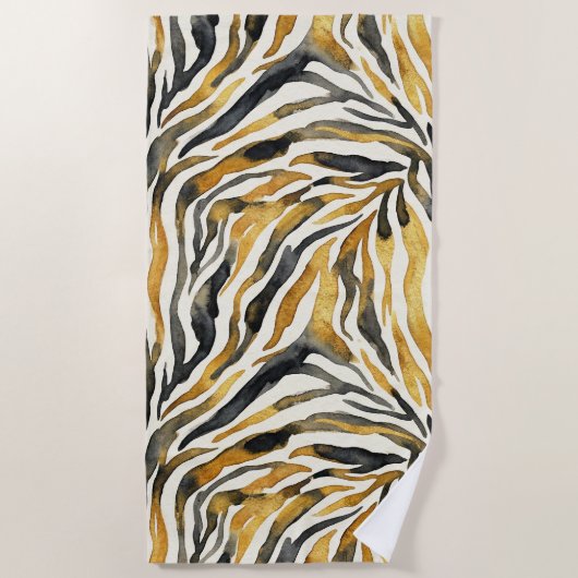 Goud Zwarte Zebraprint Patroon Strandlaken (Voorkant)