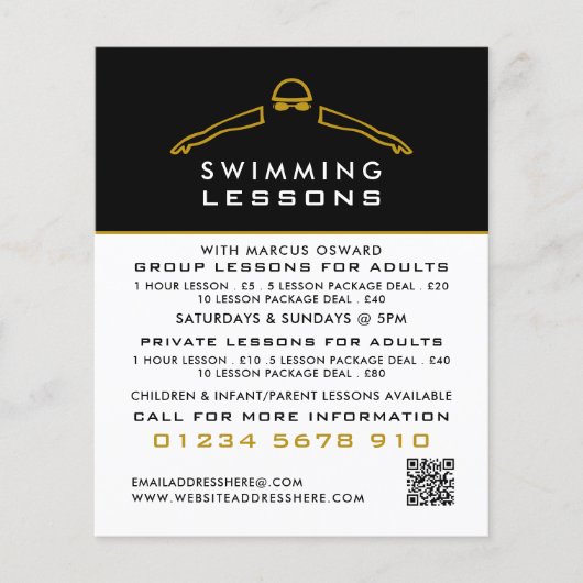 Goud zwempictogram, Adverteren zwemles Flyer (Voorkant)