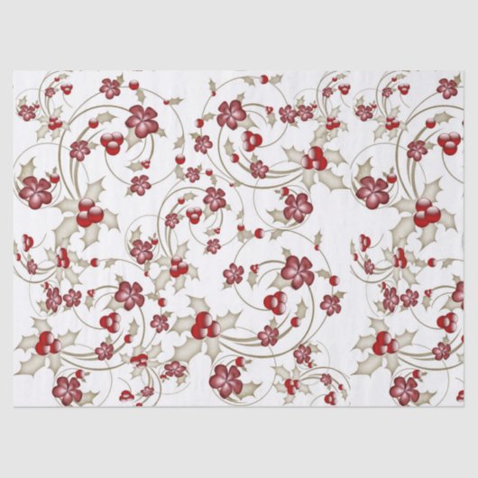 Goud zwijn en bruine Holly op witte tissue Pa Tissuepapier (Voorkant)