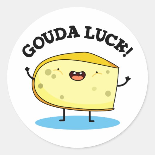 Gouda Luck Funny Cheese Pun Ronde Sticker (Voorkant)