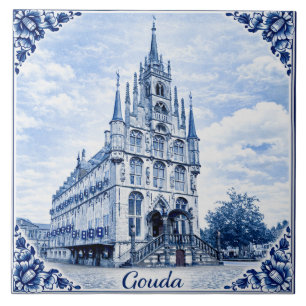 Gouda stadhuis Delft Blue stijl keramische tegel Tegeltje