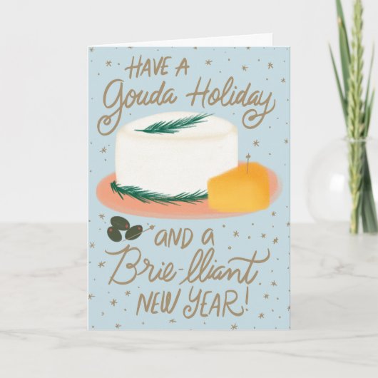 Gouda Vakantie en Brie-lliant Nieuwjaar Cheesy Kaa Kaart (Voorkant)