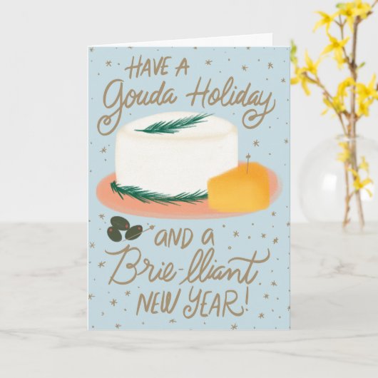 Gouda Vakantie en Brie-lliant Nieuwjaar Cheesy Kaa Kaart (Gele Bloem)