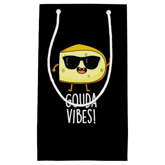 Gouda Vibes Funny Cheese Pun Dark BG Klein Cadeauzakje (Voorkant)