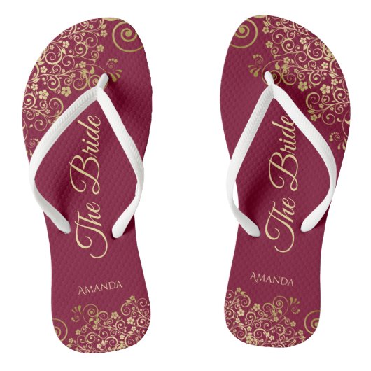 Goudaas op Bourgogne Maroon De bruidsbruiloft Teenslippers (Voetbed)
