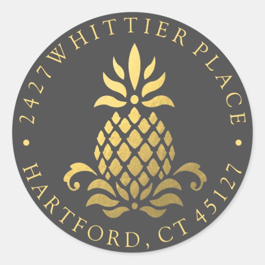 Goudananas | Adres met Initialen Ronde Sticker (Voorkant)