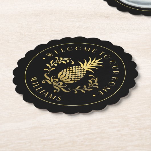 Goudananas | Met familienaam & Oost. Datum Kartonnen Onderzetters (Gekanteld)