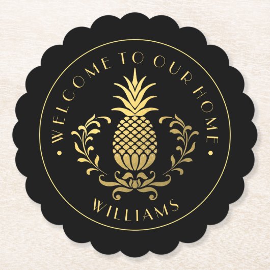 Goudananas | Met familienaam & Oost. Datum Kartonnen Onderzetters (Voorkant)