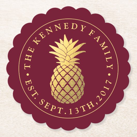 Goudananas | Met familienaam & Oost. Datum Kartonnen Onderzetters (Voorkant)