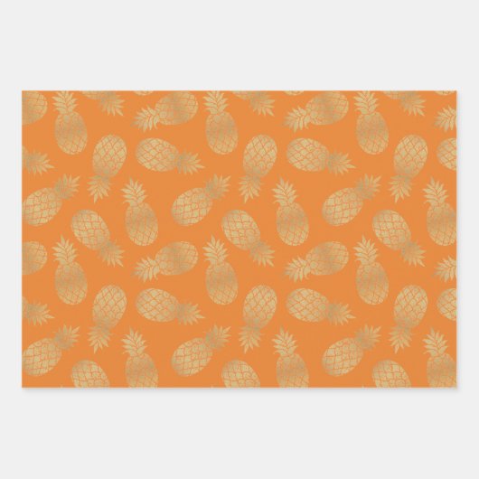 Goudananassen op Oranje papierbladen voor onmiddel Inpakpapier Vel (Voorkant)