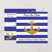 Goudanker op blauwe strepen save the date (Voorkant / Achterkant)