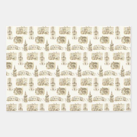 Goudarchitectuur Buffalo NY Pen & Inkt Wrapp Inpakpapier Vel (Voorkant 3)