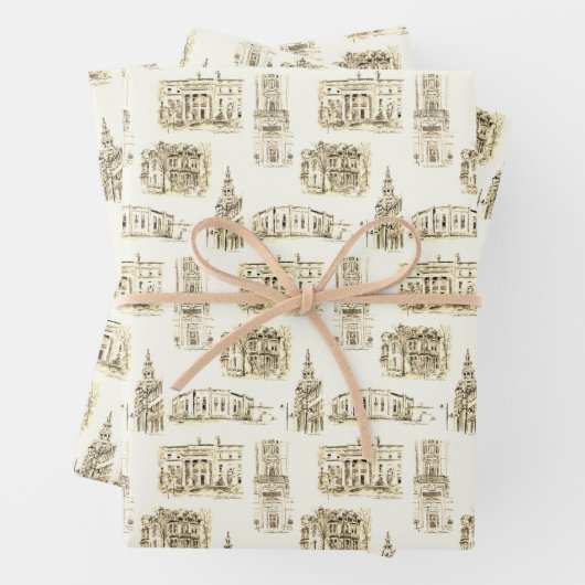 Goudarchitectuur Buffalo NY Pen & Inkt Wrapp Inpakpapier Vel (In situ)