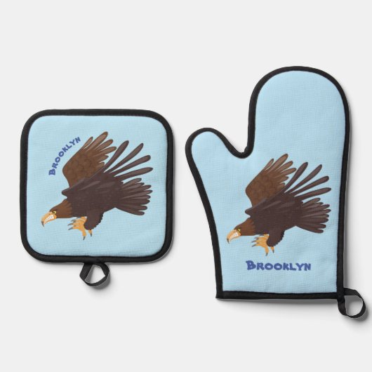 Goudarend grappige illustratie van cartoon ovenwant & pannenlap set (Voorkant)