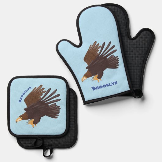 Goudarend grappige illustratie van cartoon ovenwant & pannenlap set (Voorkant / Achterkant)