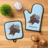 Goudarend grappige illustratie van cartoon ovenwant & pannenlap set (Top down)